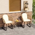 thumbnail image 1 of LAZZO 3-Piece Patio Conversation Set, Outdoor Wicker Rocking Chair Set with Cushions and Table, Beige, 1 of 9