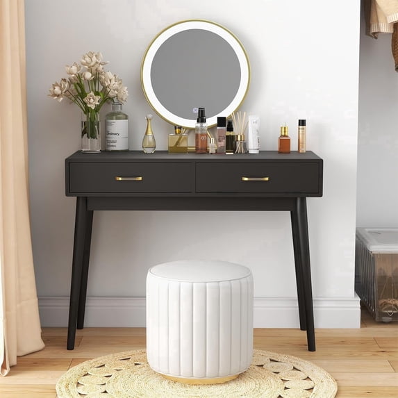 LAZZO 40” Small Writing Desk with Drawers, Modern Vanity Desk for Home Office and Small Spaces, Black