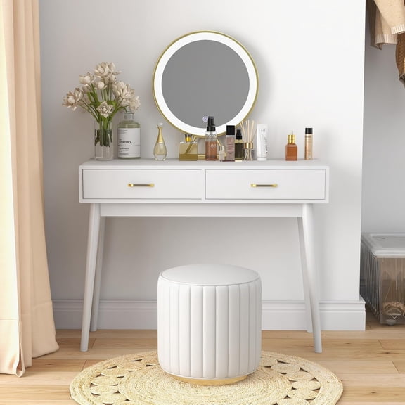 LAZZO 40" Desk with Drawers, Modern Vanity Computer Desk for Bedroom and Small Spaces, White