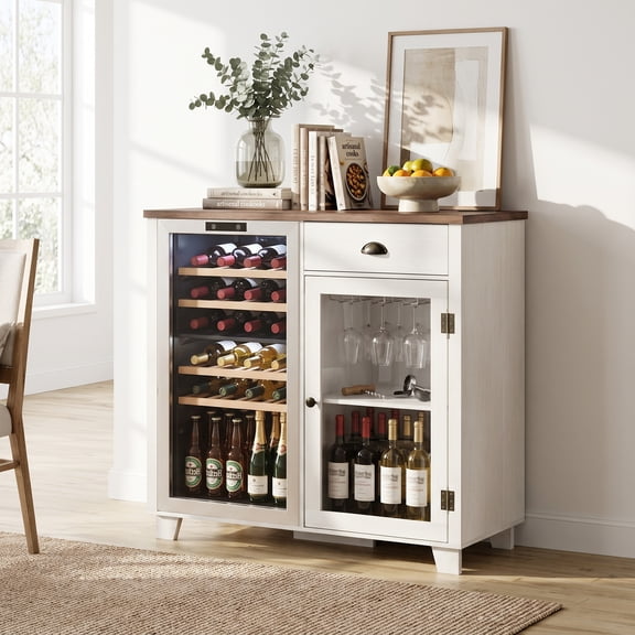 LAZZO Bar Cabinet with Mini Fridge Space, 41.7“ Storage Cabinet with Power Outlet and Goblet Holder for Kitchen, Dining and Living Room