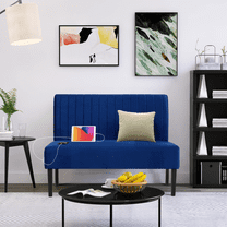 LAZZO 43" W 2-Seat Mini Small Comfy Couch Armless Loveseat Sofa with USB Port, Blue