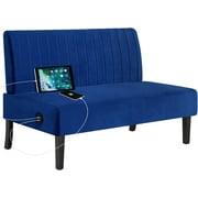 LAZZO 43" W Mini Small Comfy Couch Armless Loveseat Sofa with USB Port, Blue