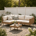 thumbnail image 1 of LAZZO 5-Piece Outdoor Wicker Conversation Set, All-Weather Sectional Sofa with 4 Chairs & 1 Ottoman, Beige Cushions, 1 of 8