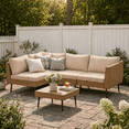 thumbnail image 1 of LAZZO 5-Piece Outdoor Wicker Conversation Set, All-Weather Sectional Sofa with 4 Chairs & 1 Ottoman, Khaki Cushions, 1 of 10