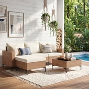 LAZZO 5-Piece Outdoor Conversation Set, Wicker Patio Furniture with Cushions and Coffee Table, Beige deal from Walmart