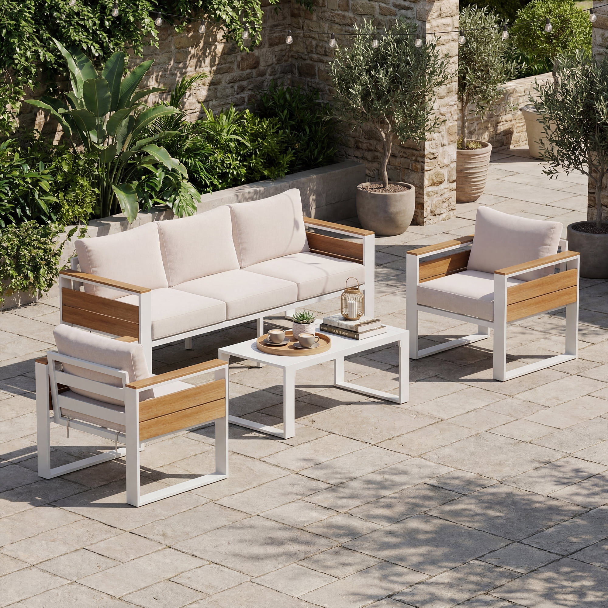 LAZZO 5 Seat Outdoor Patio Conversation Set Aluminum Furniture Set With Olefin Fabric Cushions Low Maintenance Frame For Garden Patio: Pros, Caveats, and Pricing