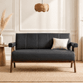 thumbnail image 1 of LAZZO 50" Loveseat Sofa, Faux Leather Upholstered Couch with Wooden Armrests for Small Spaces, Black, 1 of 9