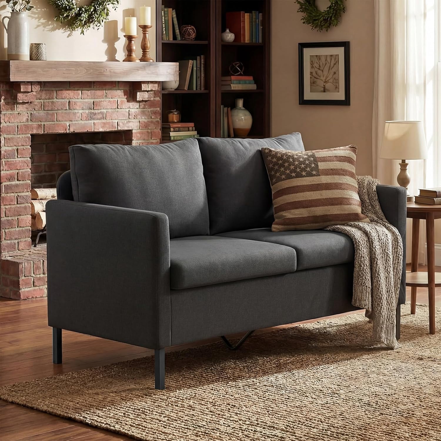 LAZZO 51" Modern Loveseat Sofa, 2-Seater Linen Fabric Couch for Bedroom & Office, Gray