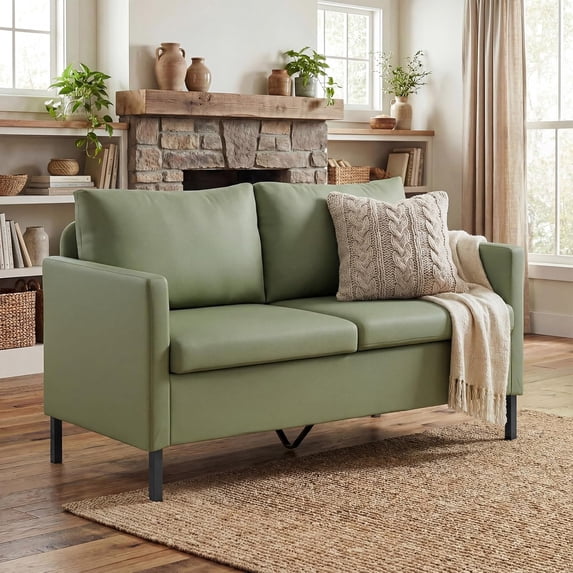 LAZZO 51" Modern Loveseat Sofa, 2-Seater Linen Fabric Couch for Bedroom & Office, Green