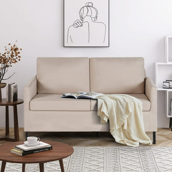 LAZZO 51" W Loveseat Sofa Modern Upholstered Sofas Couch with 2 Pillows Linen Fabric Love Seats Couches for Living Room, Bedroom, Apartment and Small Space