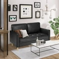 thumbnail image 1 of LAZZO 57" 2-Seat Mid-Century Loveseat Faux Leather Sofa Couch with Armrest, Black, 1 of 6