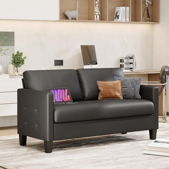 LAZZO 57" Mid Century Loveseat Sofa, Deep Seat Modern Couch for Bedroom, Living Room, Dorm & Office, Black