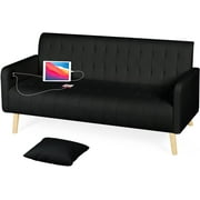 LAZZO 57“ Modern Striped PU Leather Loveseat Sofa w/ 2 USB Charging Ports
