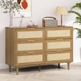 thumbnail image 1 of LAZZO 6-Drawer Rattan Dresser, Modern Chest of Drawers, Wooden Storage Organizer for Bedroom, Living Room & Hallway, Brown, 1 of 7