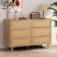 thumbnail image 1 of LAZZO 6-Drawer Rattan Dresser, Modern Chest of Drawers, Wooden Storage Organizer for Bedroom, Living Room & Hallway, Natural Wood Color, 1 of 7
