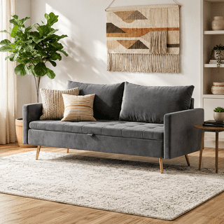 LAZZO 60" Loveseat Sofa with Hidden Storage, Fabric Upholstered Couch with USB Charging Ports for Living Room, Gray