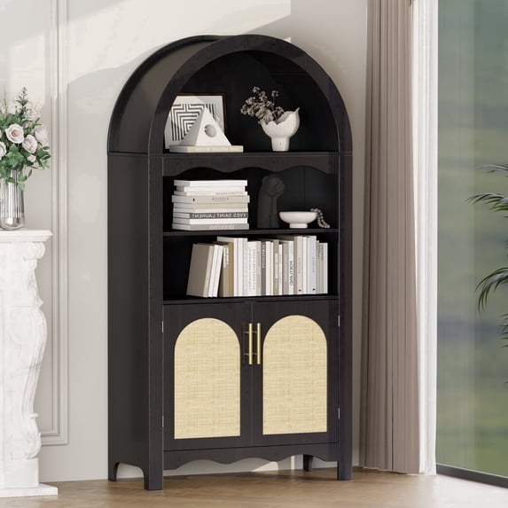 LAZZO 63" Arched Pantry Cabinet, Storage Cupboard with Anti-Tipping Device, Black