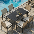 thumbnail image 1 of LAZZO 7-Piece Outdoor Dining Set, Patio Wicker Furniture with Aluminum Table and Cushions, Beige, 1 of 9