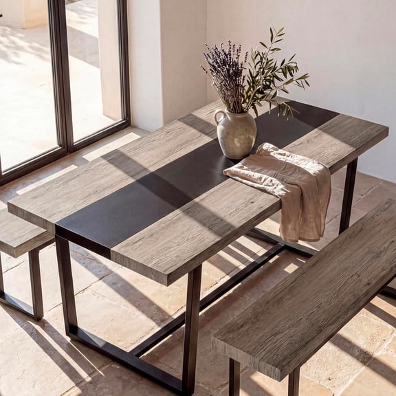 LAZZO 71" Dining Table, 6ft Large Rectangular Industrial Farmhouse Kitchen Table for 6-8 People Conference Table, Gray