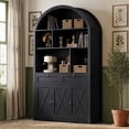 thumbnail image 1 of LAZZO 75” Arched Pantry Cabinet, Farmhouse Storage Cabinet with Built-In Power Strip, Anti-Tip Device and Open Shelves, Black, 1 of 8