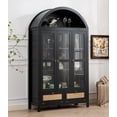 thumbnail image 1 of LAZZO 75" Arched Pantry Cabinet with Glass Doors, Rattan Drawers and Anti-Tipping Storage Cupboard for Kitchen and Living Room, Black, 1 of 8