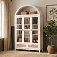 thumbnail image 1 of LAZZO 75" Arched Pantry Cabinet with Glass Doors, Rattan Drawers and Anti-Tipping Storage Cupboard for Kitchen and Living Room, White, 1 of 8