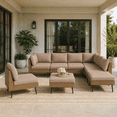 thumbnail image 1 of LAZZO 8-Piece Outdoor Patio Furniture Set, Wicker Sectional Sofa Conversation Set with Cushions for Backyard, Porch and Deck, Khaki, 1 of 10
