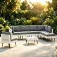 thumbnail image 1 of LAZZO 8-Piece Patio Conversation Set, All-Weather Wicker Outdoor Furniture Set with 6 Chairs and 2 Ottomans, Gray, 1 of 10