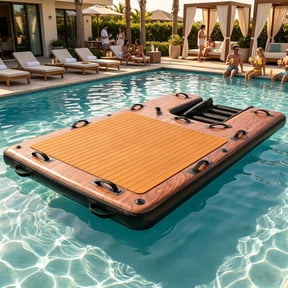 LAZZO 8 x 5 FT Inflatable Floating Dock, Anti-Slip EVA Foam Platform with Dog Ramp & Air Pump for Pool and Lake