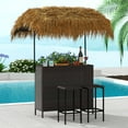 thumbnail image 1 of LAZZO 3 Pieces Outdoor  Bar Set, Patio Wicker Tiki Bar Set with Height Stools and Islander Tiki Bar for Garden, Dark Brown, 1 of 7