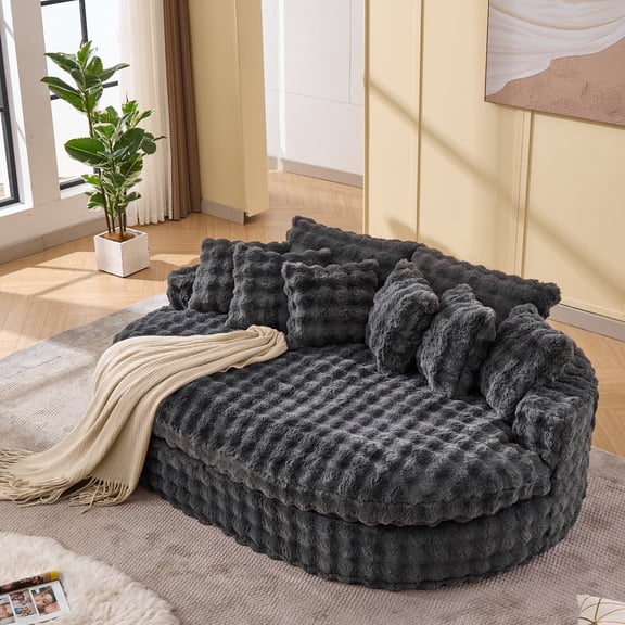 LAZZO 83’’ Extra Large Round Boneless Sofa – Ultra Plush Memory Foam Bubble Couch with Deep Seat, Double Cushion – Cozy Circle Bed for Living Room & Bedroom, Gray