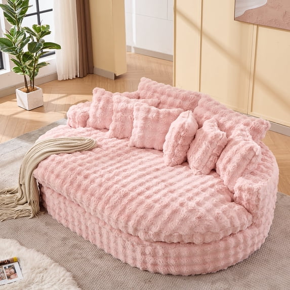 LAZZO 83’’ Extra Large Round Boneless Sofa – Ultra Plush Memory Foam Bubble Couch with Deep Seat, Double Cushion – Cozy Circle Bed for Living Room & Bedroom, Pink