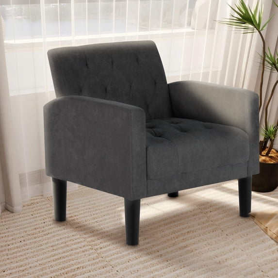 LAZZO Fabric Accent Arm Chair, Wooden Frame Single Chair for Living room and Office, Dary Gray