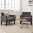 thumbnail image 1 of LAZZO Accent Chair Set of 2, Mid-Century Modern Linen Tufted Armchairs for Living Room and Office, Dark Gray, 1 of 8