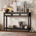 thumbnail image 1 of LAZZO 47" Boho Rattan Console Table, Narrow Entryway Table with 3 Drawers & Open Shelf, Balck, 1 of 9
