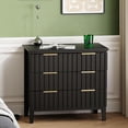 thumbnail image 1 of LAZZO 3-Drawer Nightstand, Tall Fluted Bedside Table with Gold Metal Handles, Storage Table for Bedroom, Black, 1 of 9