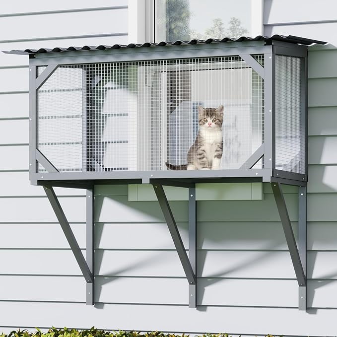 LAZZO Catio Window Perch for Cats, All-Weather Outdoor Enclosure Hammock for Sunbathing & Napping