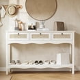 thumbnail image 1 of LAZZO 51” Boho Rattan Console Table, Narrow Entryway Table with 3 Drawers & Open Shelf, White, 1 of 9