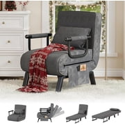 LAZZO Convertible Sleep Chair Bed, Multi-Function Folding Sleeper Sofa with Adjustable Backrest, Side Storage Pockets and Pillow, Dark Gray