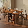 thumbnail image 1 of LAZZO 43.3" Dining Table for 4 People, Small Rectangular Kitchen Table with 3-Tier Storage Shelf, Walnut, 1 of 9