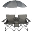 thumbnail image 1 of LAZZO Outdoor Double Camping Chair with Umbrella, Portable Folding Beach Chair with Cup Holder, Built-in Cooler and Carry Bag, Gray, 1 of 7