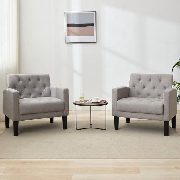 LAZZO Mid-Century Modern Accent Chair Set of 2, Upholstered Armchair for Living Room & Office, Light Gray