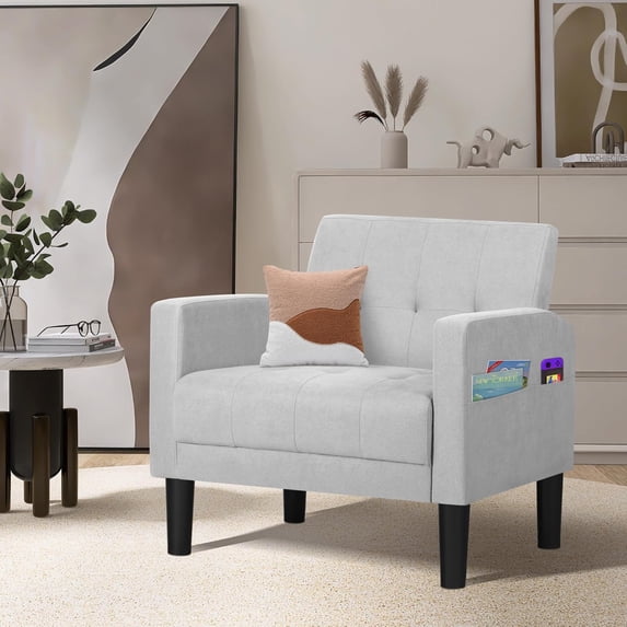 LAZZO Fabric Accent Arm Chair, Wooden Frame Single Chair for Living room and Office, Light Gray