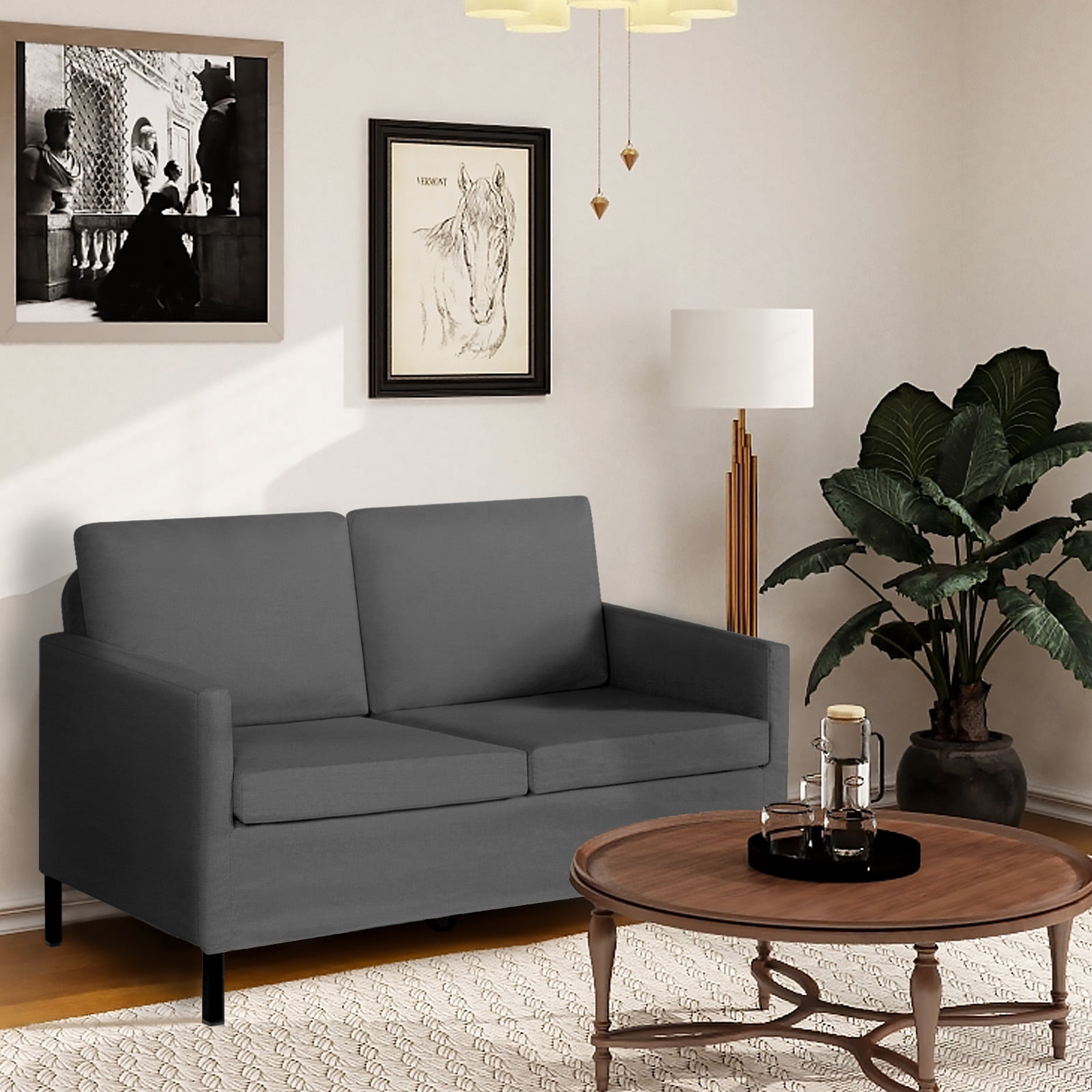 LAZZO Fabric Modern Loveseat Sofa Couch for Living Room 51 W Upholstered Love Seats 2 Seater Furniture w Iron Legs for Compact Small Space