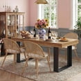 thumbnail image 1 of LAZZO 71"-87" Expandable Dining Set, 5-Piece Farmhouse Rectangular Wood Table with 4 Upholstered Chairs, Brown, 1 of 8