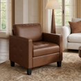 thumbnail image 1 of LAZZO Faux Leather Accent Chair, Mid-Century Modern Armchair with Tufted Seat and Armrests for Living Room and Office, Brown, 1 of 8