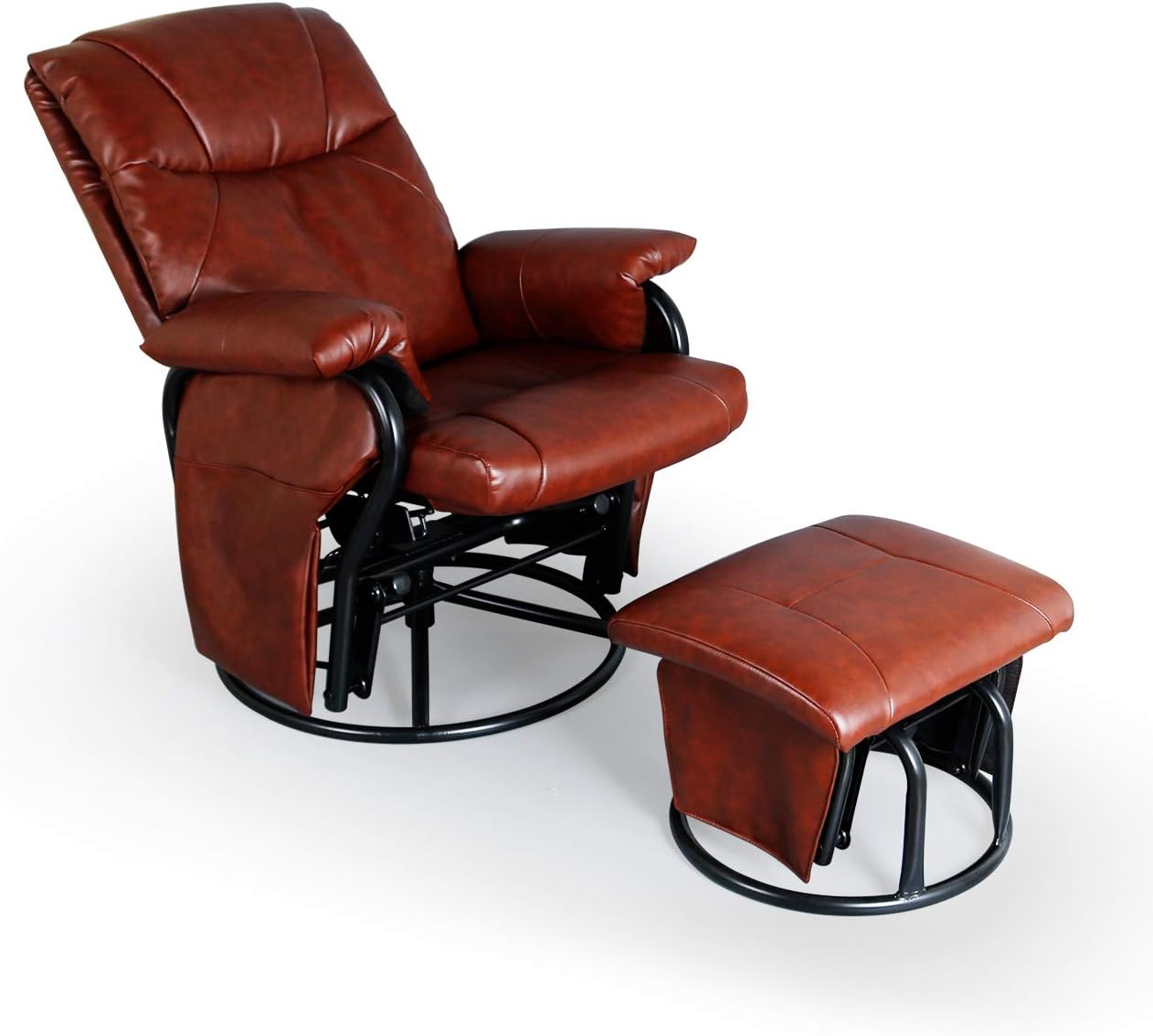 LAZZO Leather Glider Chairs Rotatable Rocking Chair with Ottoman for Outdoor Deck Office Brown Walmart