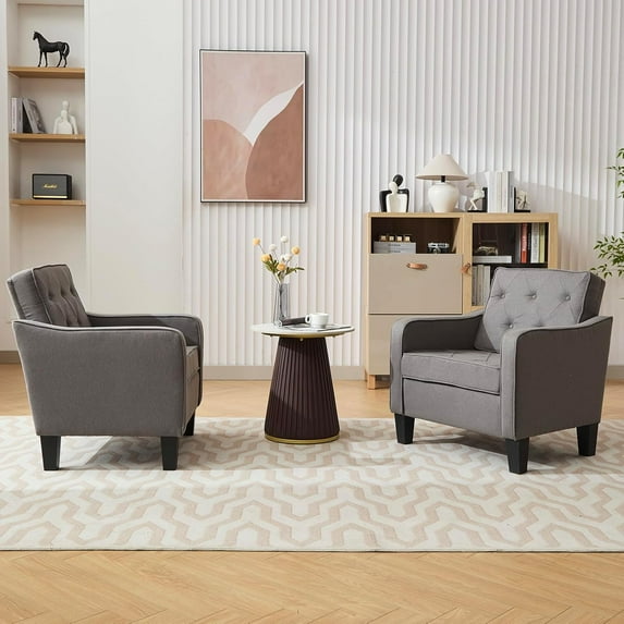LAZZO Accent Chair, Comfy Tufted Living Room Arm Chair, Modern Upholstered Club Chair,Gray-2 Pack