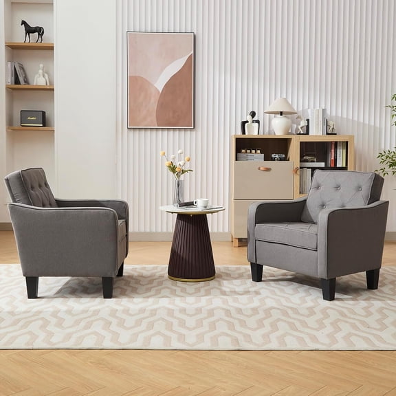 LAZZO Accent Chair, Comfy Tufted Living Room Arm Chair, Modern Upholstered Club Chair,Gray-2 Pack