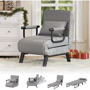LAZZO Convertible Sleep Chair Bed, Multi-Function Folding Sleeper Sofa with Adjustable Backrest, Side Storage Pockets and Pillow, Gray
